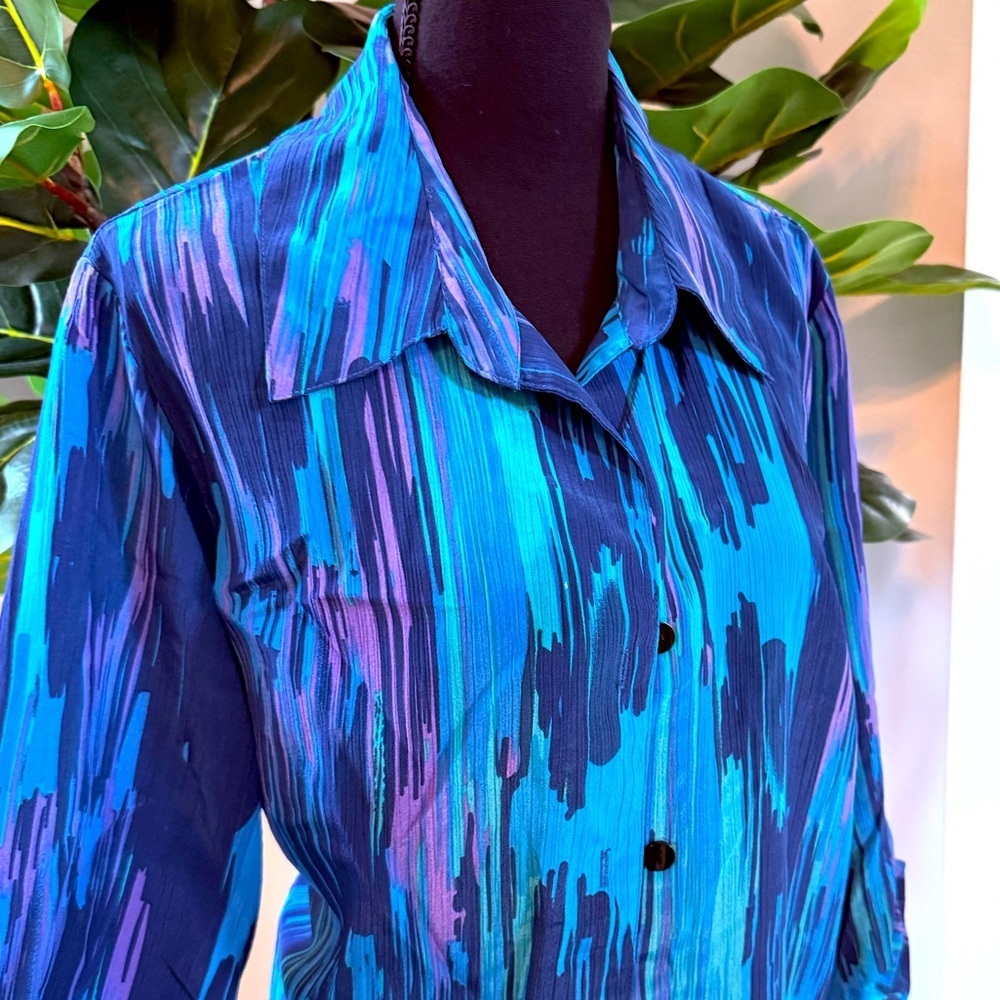 2 in 1 - Career Dress Top -Just My Size Blue & Purple Shirt/Jacket w/Black Tank